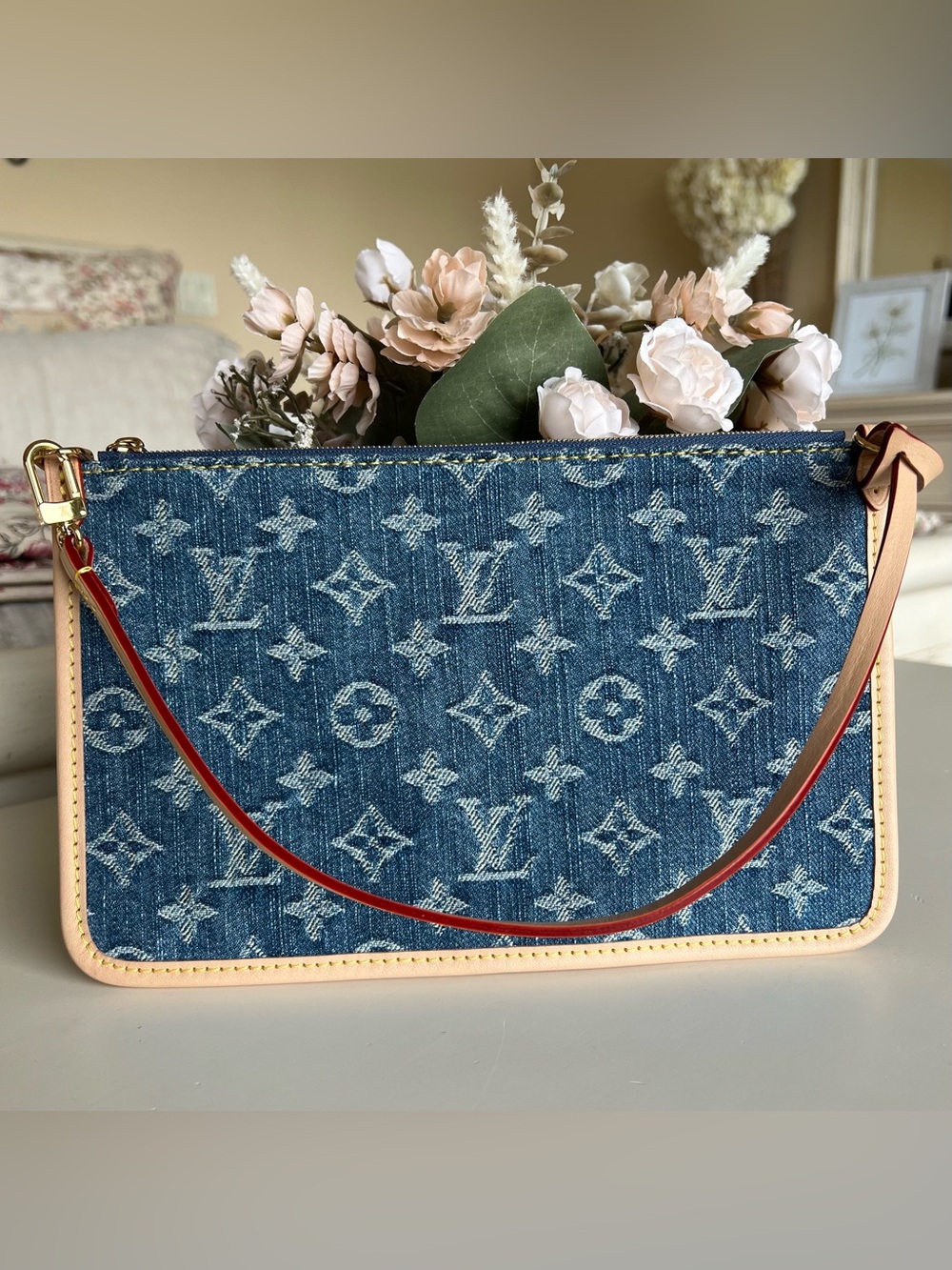 LOUIS VUITTON Monogram Denim Carryall MM Pochette Blue 💙 Like New